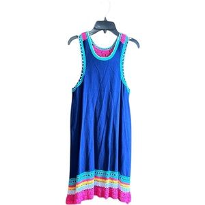 Anthropologie Akemi + Kin blue crochet trim lined cotton linen sun dress Sz S